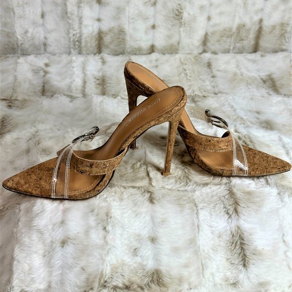 Cape Robbin Shoes - Cape Robbin Ferocios Pointy Toe Slip On 4.5" Heel Mule Slides Cork Wrap